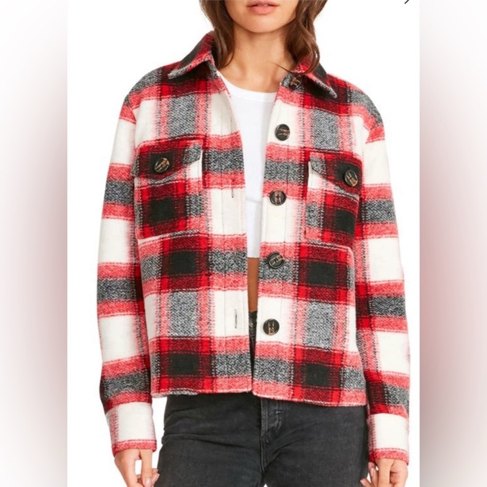 BB Dakota Red and Black Plaid Utility Jacket
